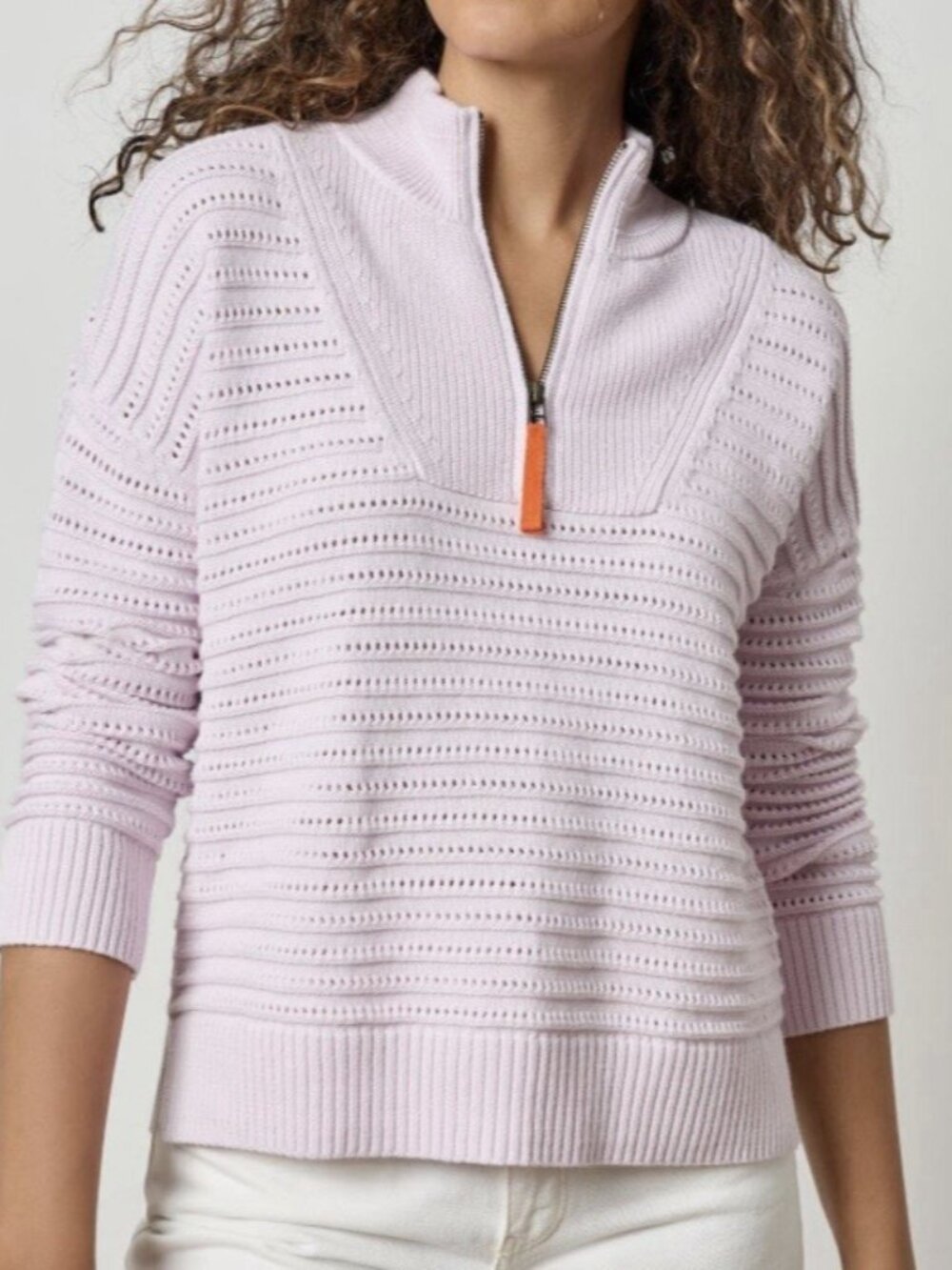 NWT Lilla P Pointelle Half Zip Freesia Knit Sweater - Women Size Large